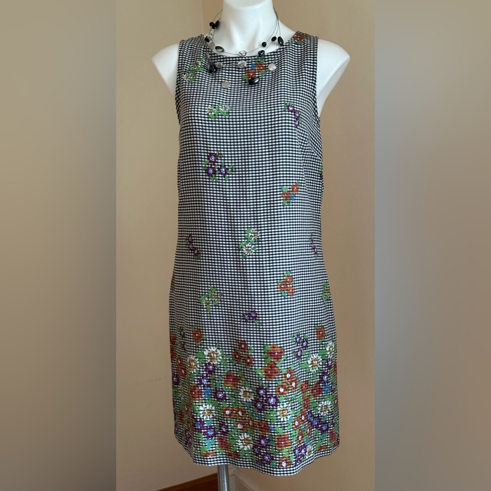 Giorgio Fiorlini Girls Black & White Checker Floral Design Summer Dress SZ 13/14